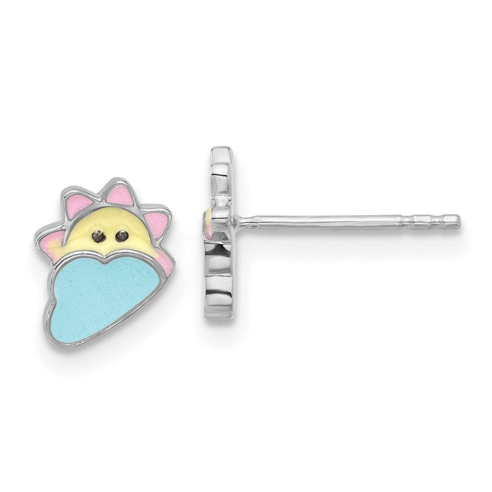 Rhodium-plated Sterling Silver Children's Enamel Sun and Cloud Earrings