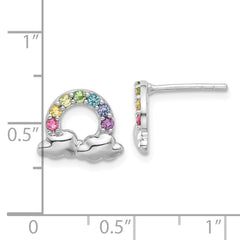 Rhodium-plated Sterling Silverd Children's Glass Crystal Rainbow and Clouds Post Earrings