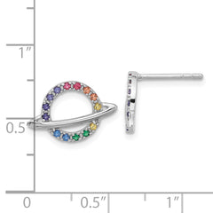 Rhodium-plated Silver Childs Rainbow Glass Crystal Planet Post Earrings