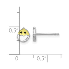 Rhodium-plated Sterling Silver Children's Enamel Chick in Egg Post Earrings