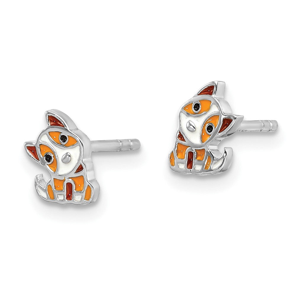 Rhodium-plated Sterling Silver Enamel Puppy Children's Post Earrings