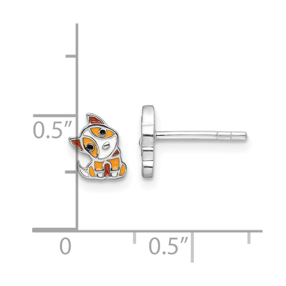 Rhodium-plated Sterling Silver Enamel Puppy Children's Post Earrings