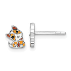 Rhodium-plated Sterling Silver Enamel Puppy Children's Post Earrings