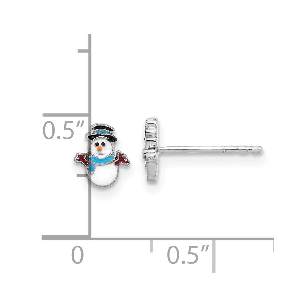 Rhodium-plated Sterling Silver Children's Enamel Snowman Earrings