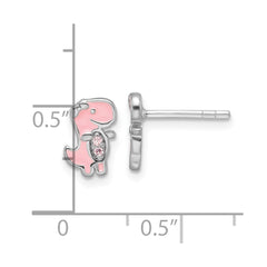 Rhodium-plated Sterling Silver CZ Enamel Dinosaur Children's Post Earrings