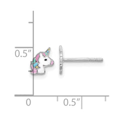 Rhodium-plated Sterling Silver Children's Enamel Unicorn Earrings