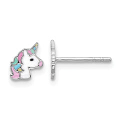 Rhodium-plated Sterling Silver Children's Enamel Unicorn Earrings