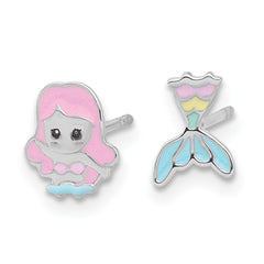 Rhodium-plated Sterling Silver Children's Enamel Mermaid Earrings