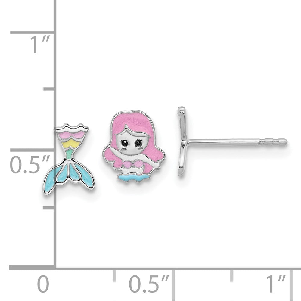 Rhodium-plated Sterling Silver Children's Enamel Mermaid Earrings