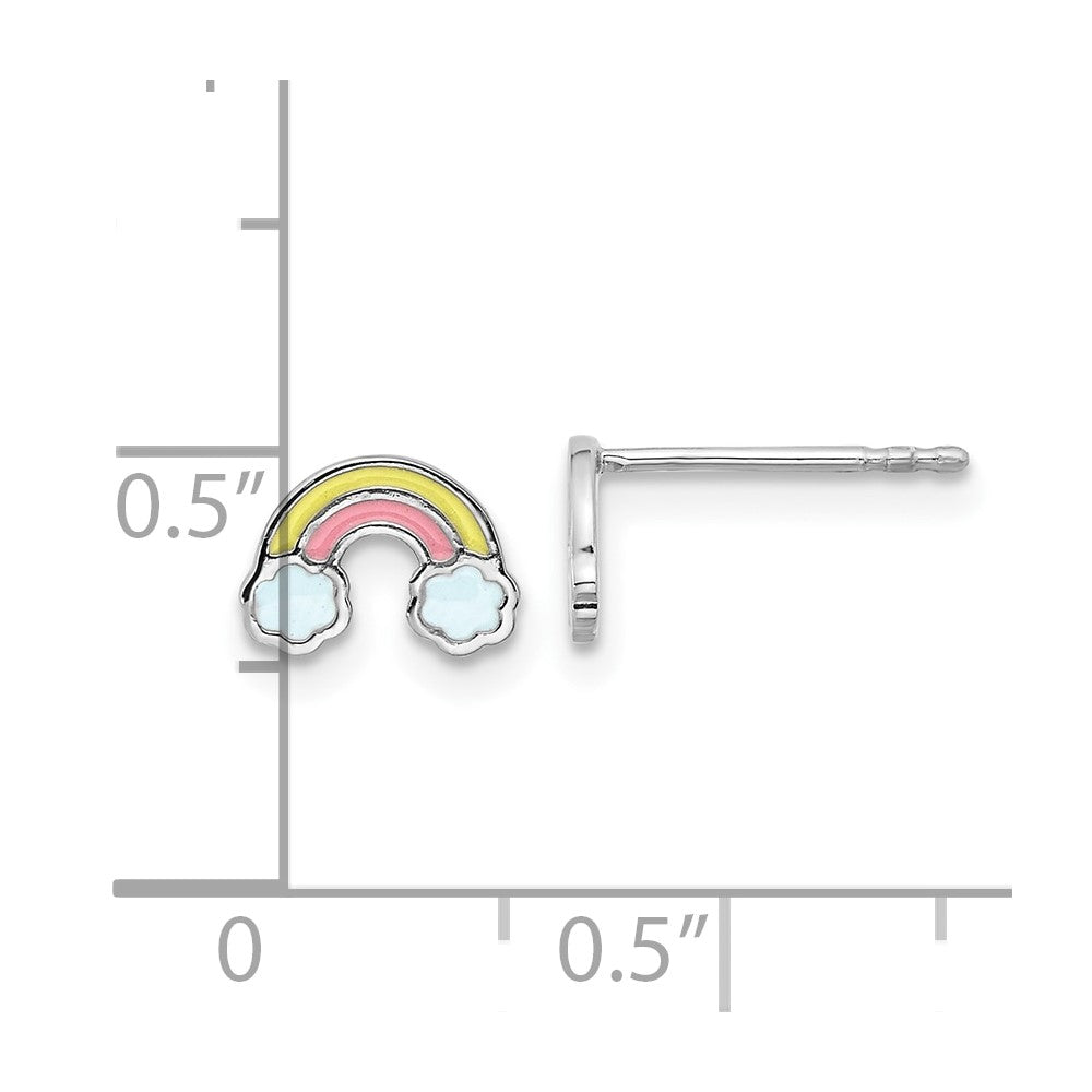 Rhodium-plated Sterling Silver Children's Enamel Rainbow Post Earrings