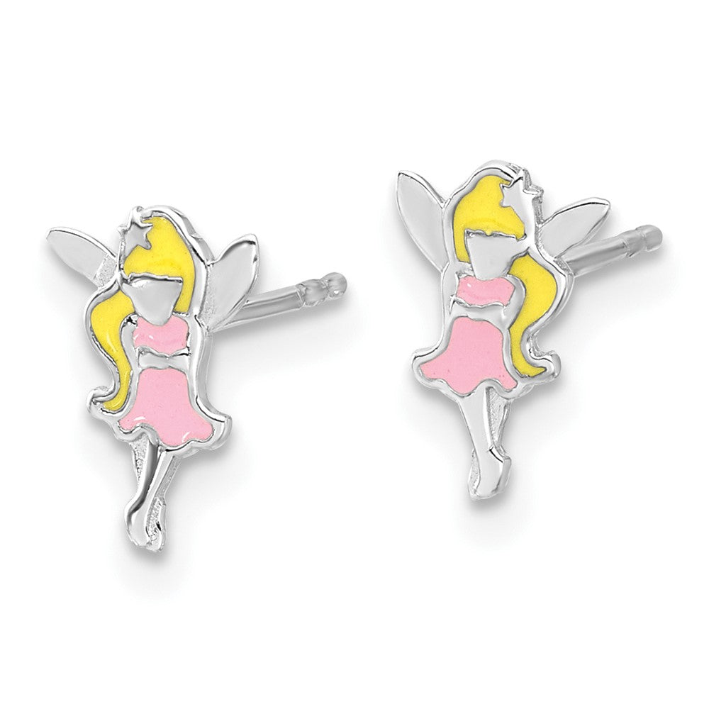 Rhodium-plated Sterling Silver Children's Enamel Fairy Post Earrings