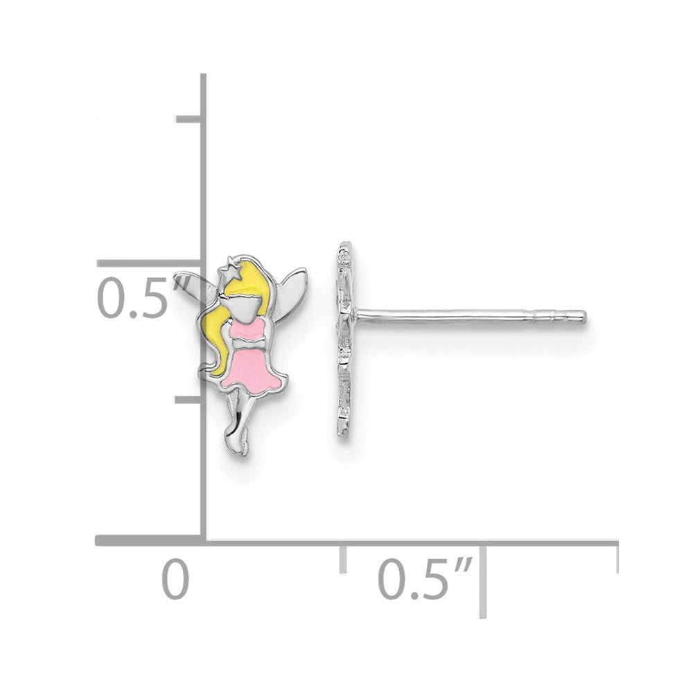 Rhodium-plated Sterling Silver Children's Enamel Fairy Post Earrings