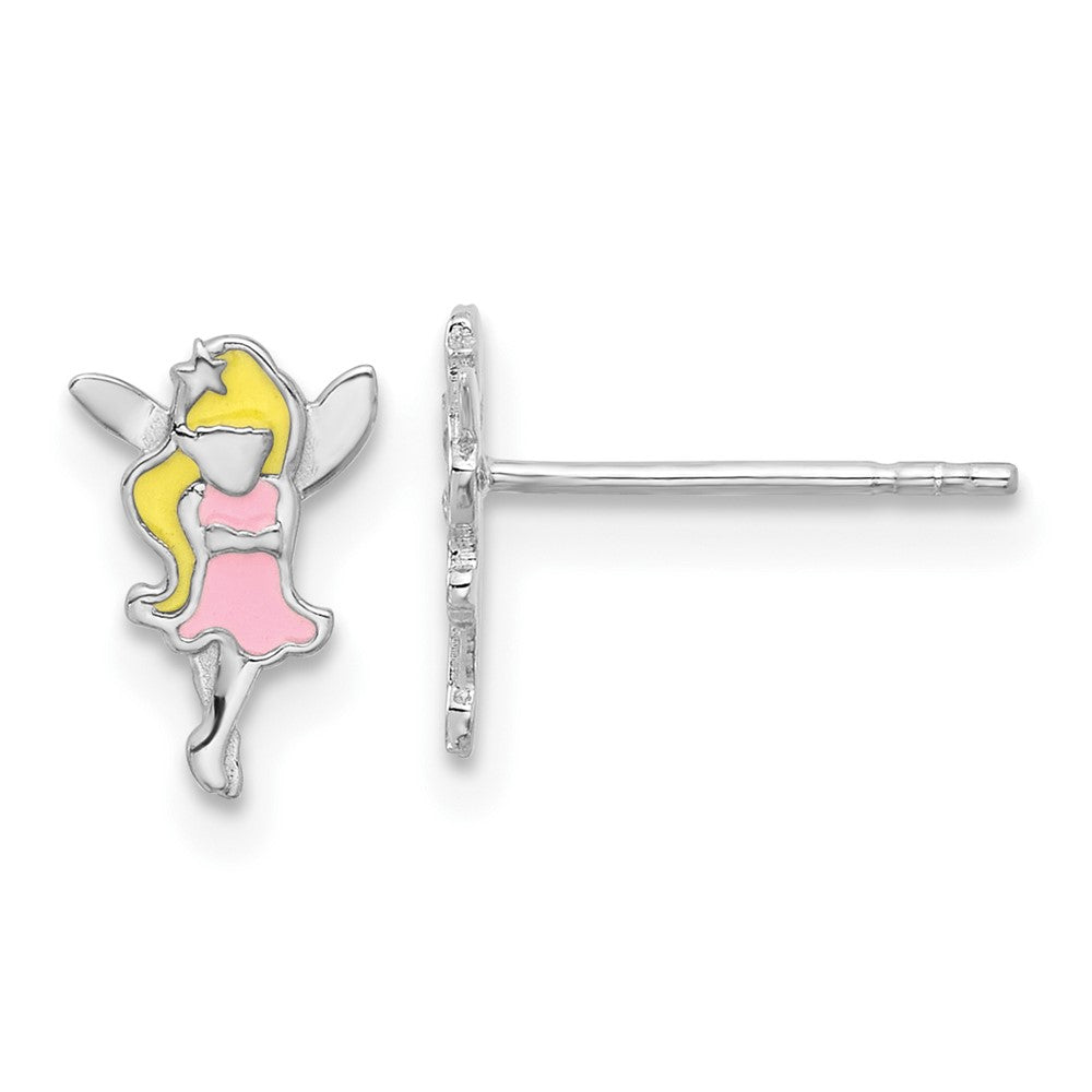 Rhodium-plated Sterling Silver Children's Enamel Fairy Post Earrings