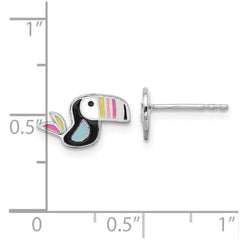 Rhodium-plated Sterling Silver Children's Enamel Toucan Bird Post Earrings