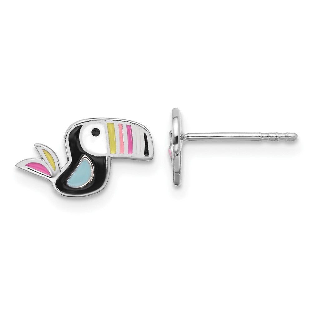 Rhodium-plated Sterling Silver Children's Enamel Toucan Bird Post Earrings