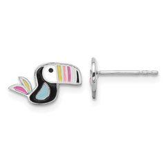 Rhodium-plated Sterling Silver Children's Enamel Toucan Bird Post Earrings
