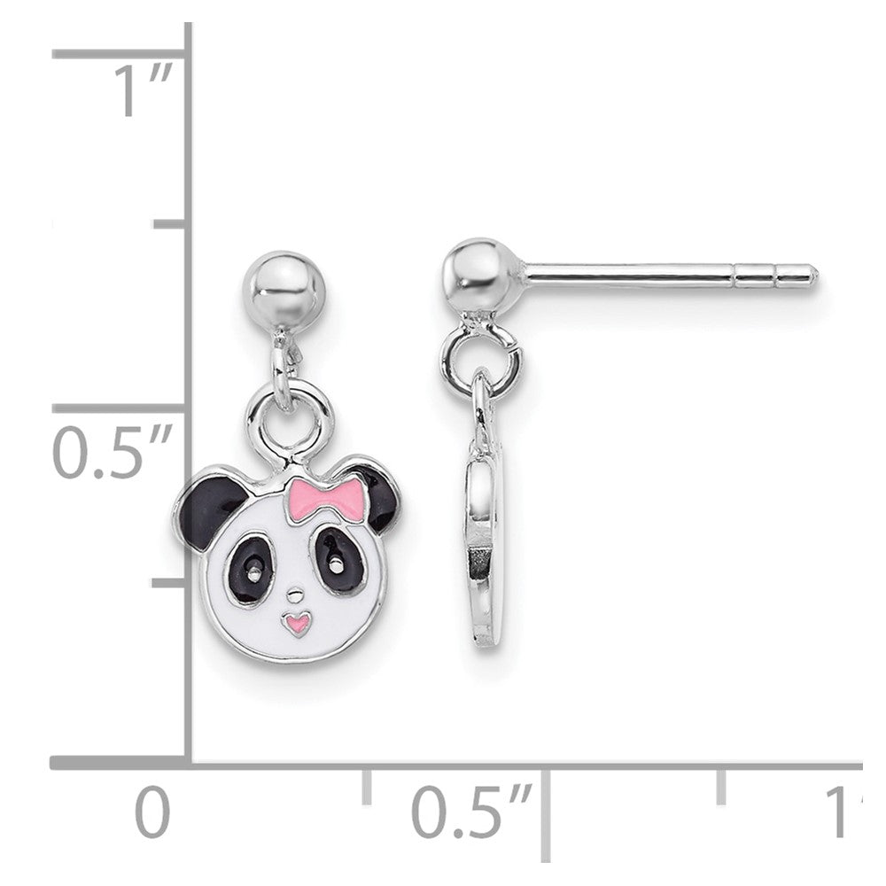 Rhodium-plated Sterling Silver Enameled Panda Post Drop Earrings