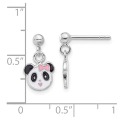 Rhodium-plated Sterling Silver Enameled Panda Post Drop Earrings