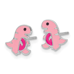 Rhodium-plated Sterling Silver Children's Enamel Dinosaur Post Earrings