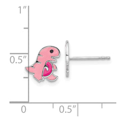 Rhodium-plated Sterling Silver Children's Enamel Dinosaur Post Earrings