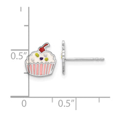 Rhodium-plated Sterling Silver Children's Enamel Cupcake Post Earrings