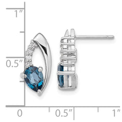 Rhodium-plated Sterling Silver London Blue Topaz and White CZ Post Earrings