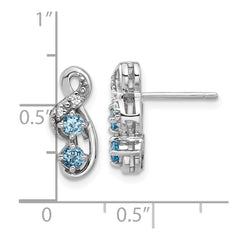 Rhodium-plated Sterling Silver Lt Swiss Blue Topaz and CZ Swirl Post Earrings