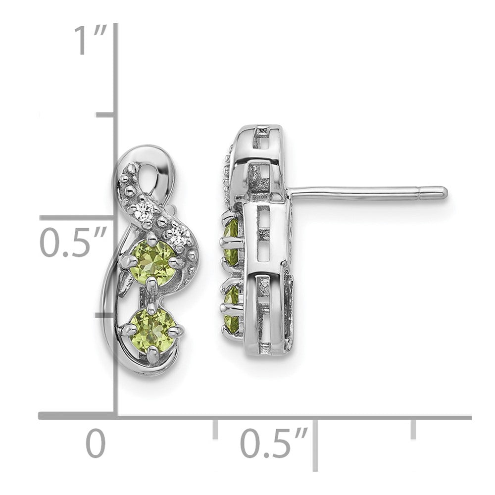 Rhodium-plated Sterling Silver Peridot and CZ Swirl Post Earrings