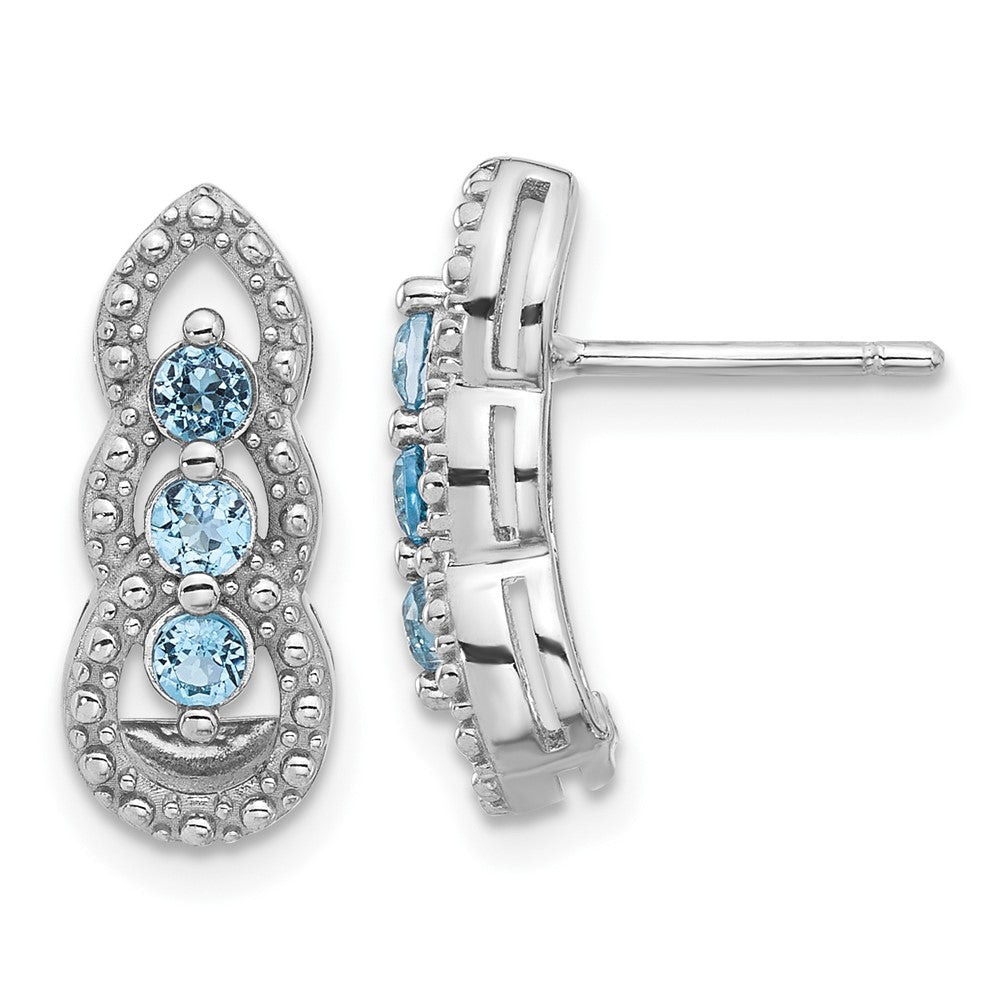 Rhodium-plated Sterling Silver Light Swiss Blue Topaz Post Earrings