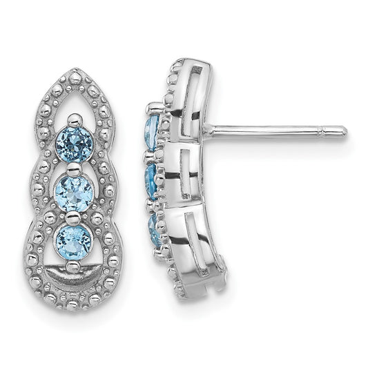 Rhodium-plated Sterling Silver Light Swiss Blue Topaz Post Earrings