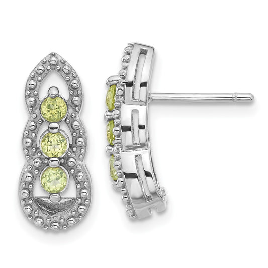 Rhodium-plated Sterling Silver Peridot Post Earrings