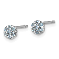 Rhodium-plated Sterling Silver Light Swiss Blue Topaz Flower Post Earrings
