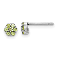 Rhodium-plated Sterling Silver Peridot Flower Post Earrings