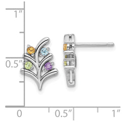 Rhodium-plated Sterling Silver Rainbow Multi-Gemstone Post Earrings