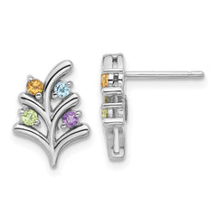 Rhodium-plated Sterling Silver Rainbow Multi-Gemstone Post Earrings