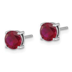 Rhodium-plated Sterling Silver 6mm Lab Created Ruby Stud Earrings