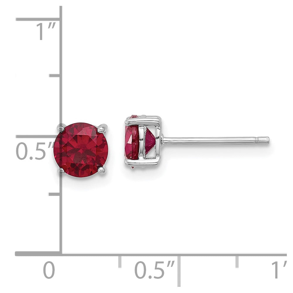Rhodium-plated Sterling Silver 6mm Lab Created Ruby Stud Earrings