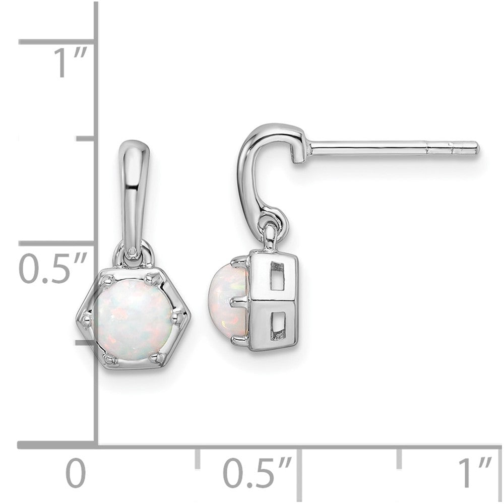 Rhodium-plated Sterling Silver Polished Created Opal Dangle Post Earrings