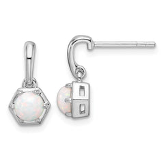 Rhodium-plated Sterling Silver Polished Created Opal Dangle Post Earrings