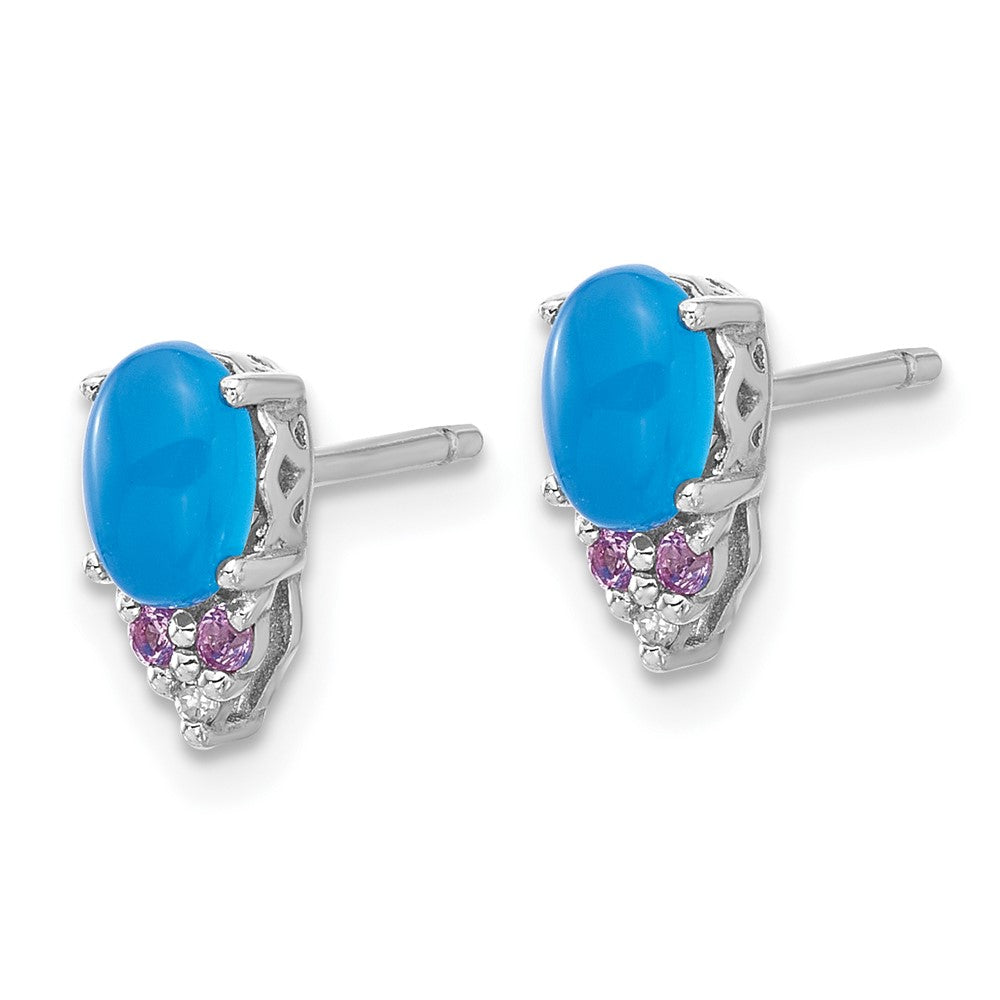 Rhodium-plated Sterling Silver Blue Onyx .08 Created Pink Sapphire & Diamond Post Earrings
