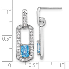 Rhodium-plated Sterling Silver Polished Blue Topaz & CZ Post Dangle Earrings