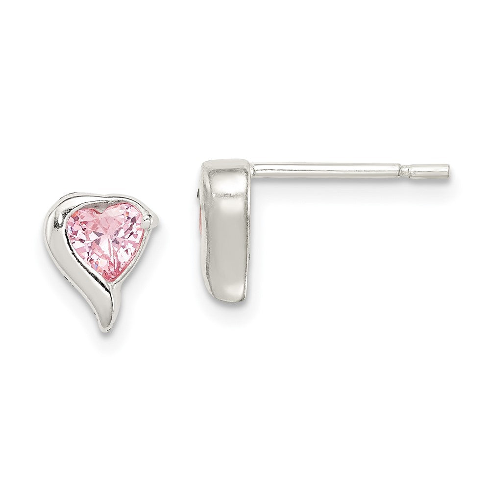Sterling Silver Polished Pink CZ Heart Post Earrings