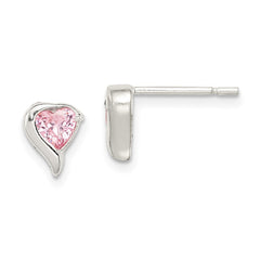 Sterling Silver Polished Pink CZ Heart Post Earrings