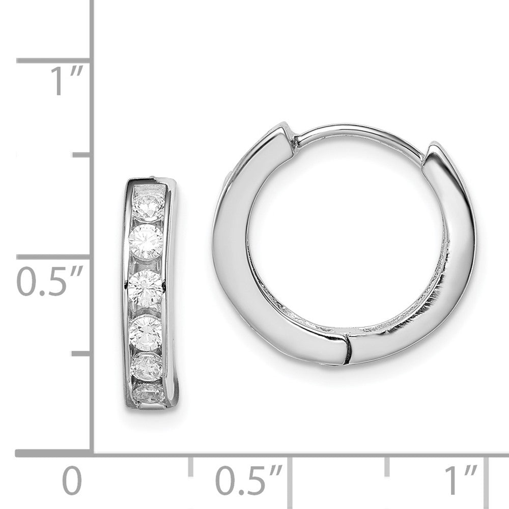 Rhodium-plated Sterling Silver CZ Hinged Hoop Earrings