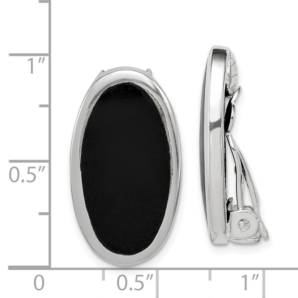 Rhodium-plated Sterling Silver Oval Onyx Non-pierced Earrings