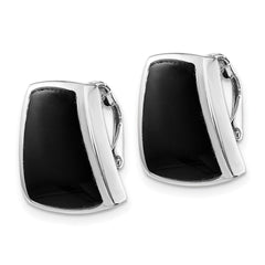 Rhodium-plated Sterling Silver Onyx Non-pierced Earrings