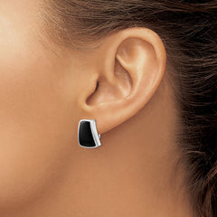 Rhodium-plated Sterling Silver Onyx Non-pierced Earrings
