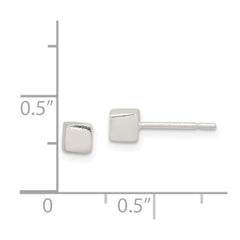 Sterling Silver Polished 4mm Square Cube Earrings