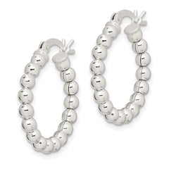 Sterling Silver Polished Beaded Hoop Earrings