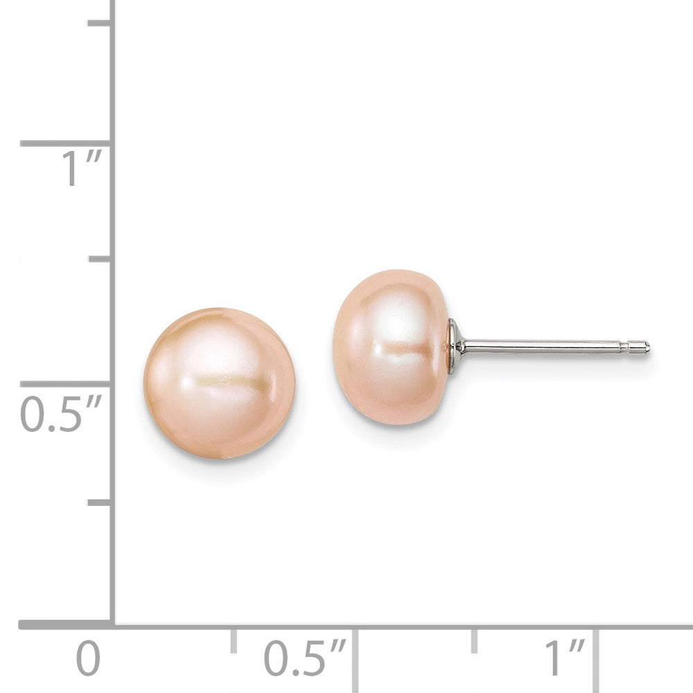 Sterling Silver Peach FWC Pearl 8 to 9mm Button Earrings